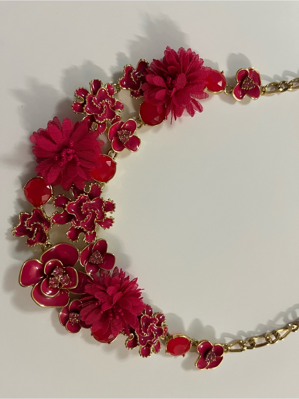 Talbots Hot Pink Floral Bib Necklace with Matching Earrings & Gold Bracelet - Picture 9 of 14